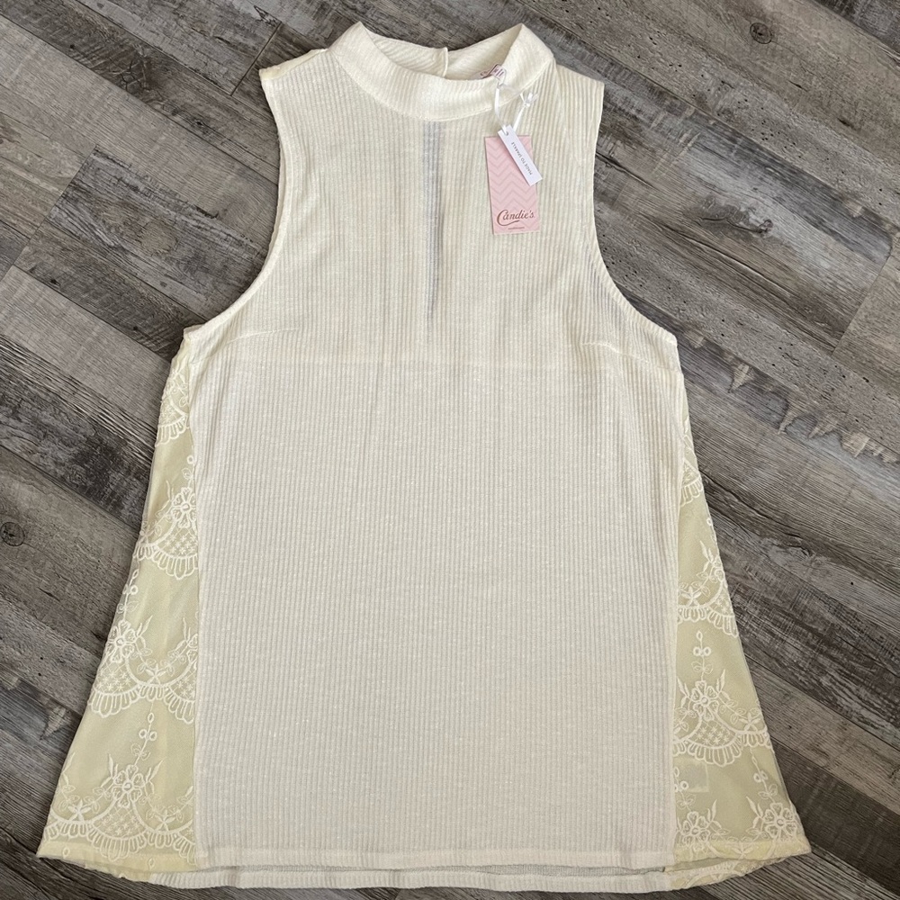 Cream Sleeveless Top with Lace Accents